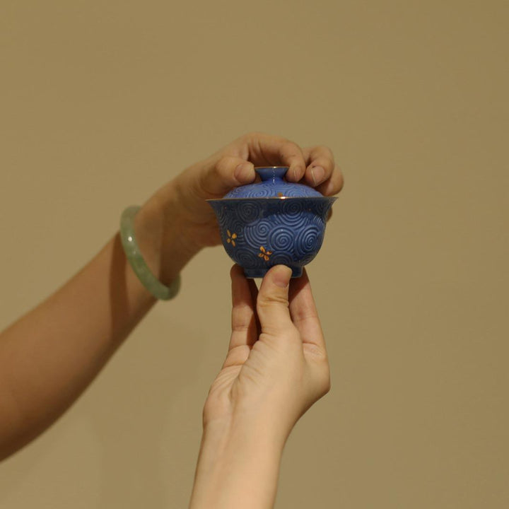 Handmade Unique Water Pattern Gilded Gaiwan Tea Sets