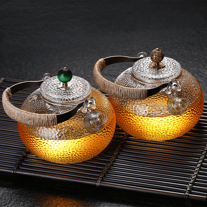 Glass Teapot Heat Resistant Teapot with Copper handle