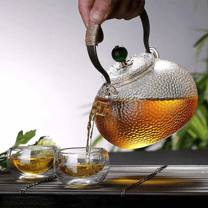 Glass Teapot Heat Resistant Teapot with Copper handle