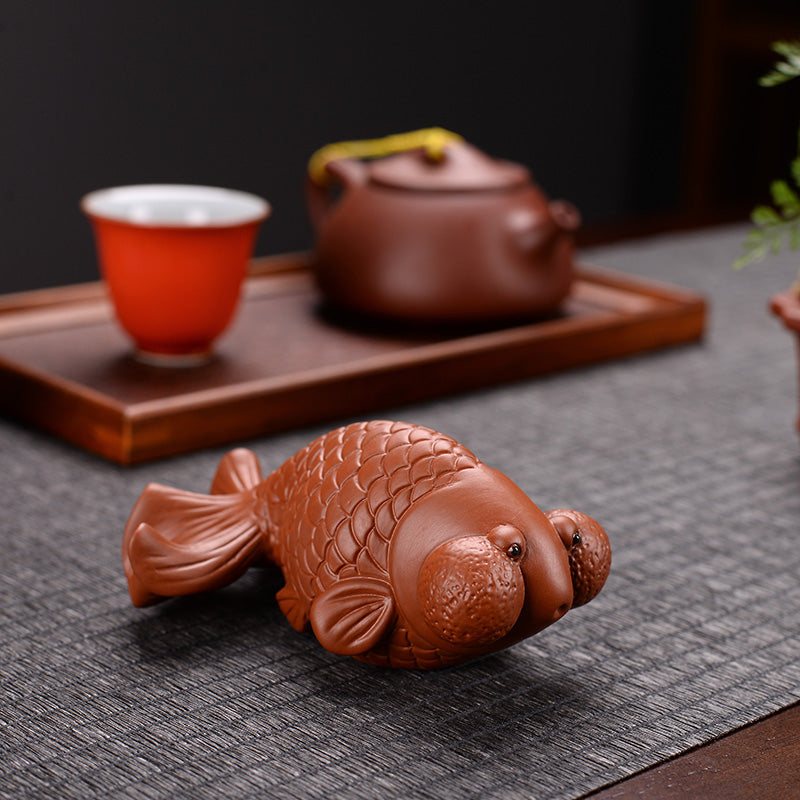 Goldfish Tea Goldfish Tea Pet - Handcrafted Purple Clay Tea Pet Goldfish Ornament ...
