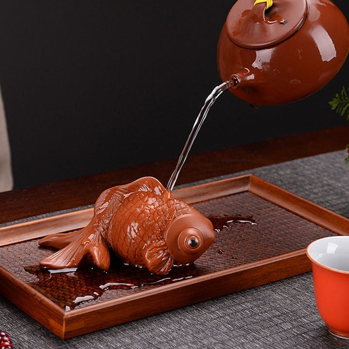 Goldfish Tea Goldfish Tea Pet - Handcrafted Purple Clay Tea Pet Goldfish Ornament ...