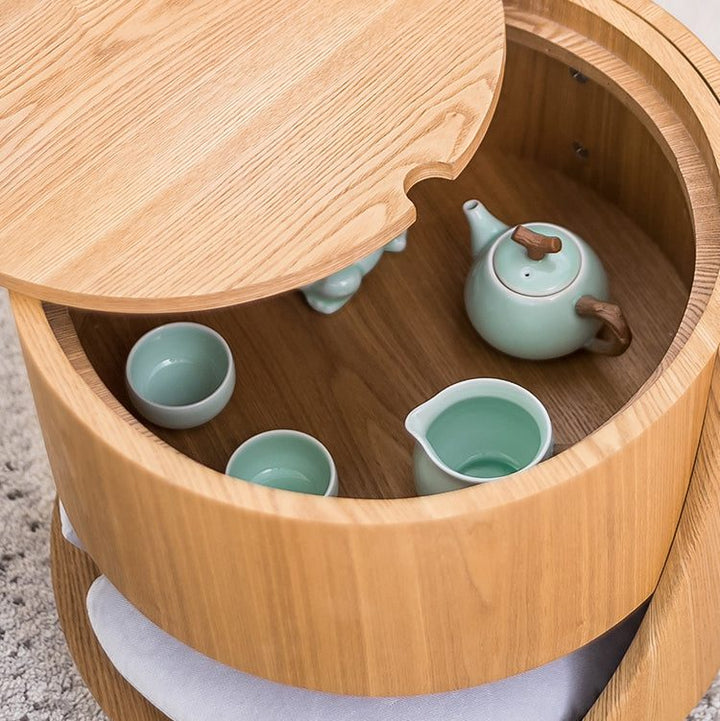 Round Tea Table Modular Multifunctional Round Table - Round Coffee Table with Storage Tea Sets ...